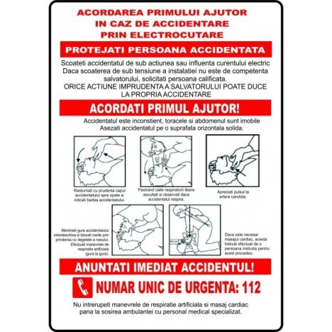 Placuta pentru acordarea primului ajutor in caz de accidentare prin eletrocutare